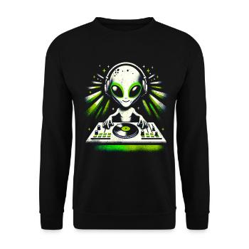 Alien DJ Vibes – Conception de rythmes verts cosmiques - Sweat-shirt Unisexe - noir - Devant - Alina (178cm) & Michal (187cm)