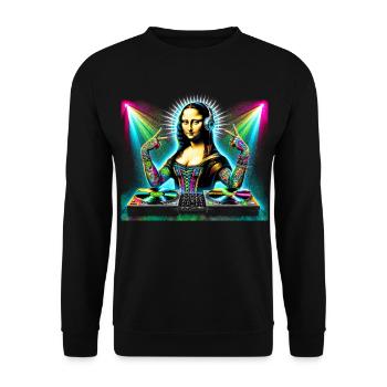 DJ Mona Lisa – Funky Renaissance Party Design - Unisex Pullover - Schwarz - Vorne - Alina (178cm) & Michal (187cm)