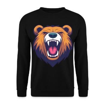 Cartoon Bear Head Roaring - Bold and Playful - Unisex Sweatshirt - black - Front - Alina (178cm) & Michal (187cm)