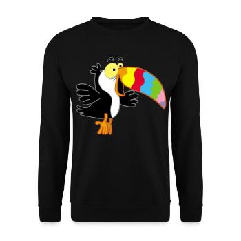 Vogel und mehrfarbiger Schnabel - Unisex Pullover - Schwarz - Vorne - Alina (178cm) & Michal (187cm)