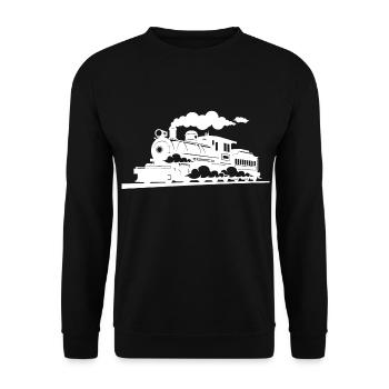 Dampflokomotive Grafik - Unisex Pullover - Schwarz - Vorne - Alina (178cm) & Michal (187cm)