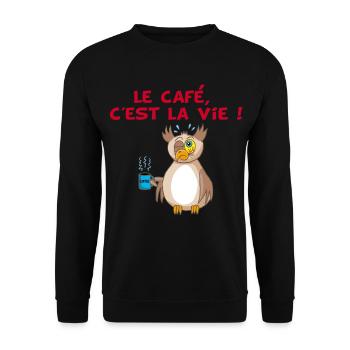 Hibou et café - Sweat-shirt Unisexe - noir - Devant - Alina (178cm) & Michal (187cm)