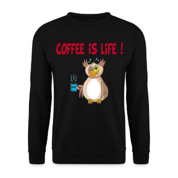 Eule und Kaffee (Englisch) - Unisex Pullover - Schwarz - Vorne - Alina (178cm) & Michal (187cm)