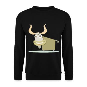 Fröhliche Illustration einer tibetischen Kuh. - Unisex Pullover - Schwarz - Vorne - Alina (178cm) & Michal (187cm)