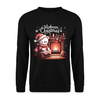 Eisbär Bär Weihnachten Kamin Geschenk - Unisex Pullover - Schwarz - Vorne - Alina (178cm) & Michal (187cm)