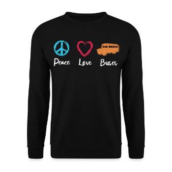 Peace Love Buses - Unisex Pullover - Schwarz - Vorne - Alina (178cm) & Michal (187cm)