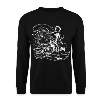 Fußball Junge Zeichnung - Unisex Pullover - Schwarz - Vorne - Alina (178cm) & Michal (187cm)