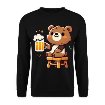 Cute Bear Drinking Beer 3 - Unisex Pullover - Schwarz - Vorne - Alina (178cm) & Michal (187cm)