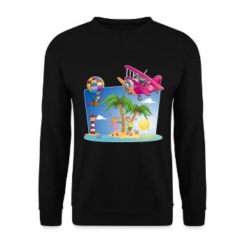 Sonne, Insel, Flugzeug, Palmen, Heißluftballon - Unisex Pullover - Schwarz - Vorne - Alina (178cm) & Michal (187cm)