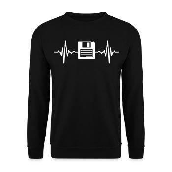 Diskette Herzschlag - Unisex Pullover - Schwarz - Vorne - Alina (178cm) & Michal (187cm)