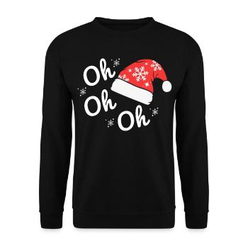 Weihnachtsmütze mit Schneeflocken, Text Happy oh oh oh - Unisex Pullover - Schwarz - Vorne - Alina (178cm) & Michal (187cm)