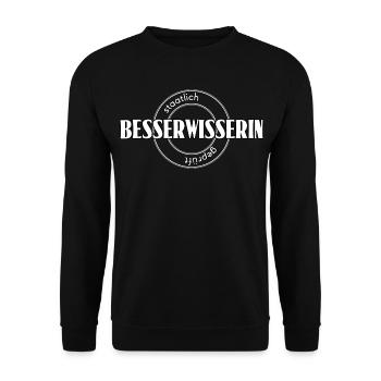 Besserwisserin - staatlich geprüft - Unisex Pullover - Schwarz - Vorne - Alina (178cm) & Michal (187cm)