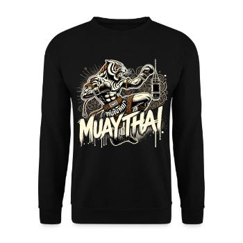 Muay Thai Tiger Thaiboxen Kickboxen Boxen Geschenk - Unisex Pullover - Schwarz - Vorne - Alina (178cm) & Michal (187cm)