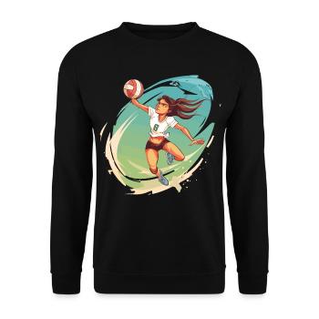Volleyballspielerin Comic Stil - Unisex Pullover - Schwarz - Vorne - Alina (178cm) & Michal (187cm)