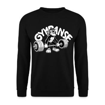 Gympanse Schimpanse witzig Gym Kraftsport Geschenk - Unisex Pullover - Schwarz - Vorne - Alina (178cm) & Michal (187cm)