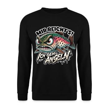 Mir reichts ich geh Angeln Forelle Geschenk - Unisex Pullover - Schwarz - Vorne - Alina (178cm) & Michal (187cm)