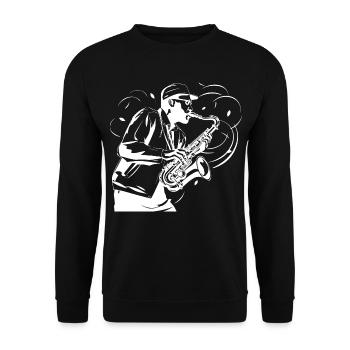 Saxophonist Skizze - Unisex Pullover - Schwarz - Vorne - Alina (178cm) & Michal (187cm)