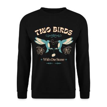 Two Birds with One Stone – Vintage Bird Motif - Unisex Sweatshirt - black - Front - Alina (178cm) & Michal (187cm)