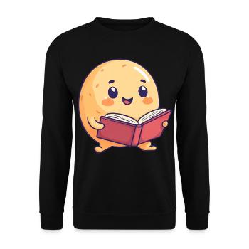 Happy Potato Reading a Book - Adorable Design - Unisex Sweatshirt - black - Front - Alina (178cm) & Michal (187cm)