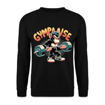 Gympanse Schimpanse witzig Gym Kraftsport Geschenk - Unisex Pullover - Schwarz - Vorne - Alina (178cm) & Michal (187cm)