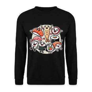 Sushi Freunde Maki Nigiri Sashimi Kawaii Geschenk - Unisex Pullover - Schwarz - Vorne - Alina (178cm) & Michal (187cm)