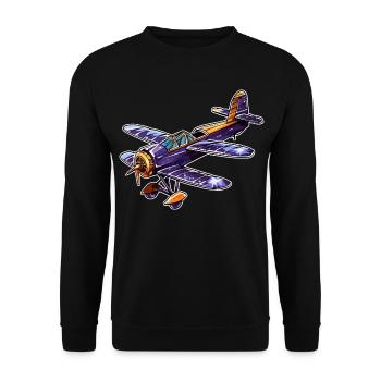 Propellerflugzeug Comic Look - Unisex Pullover - Schwarz - Vorne - Alina (178cm) & Michal (187cm)