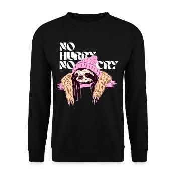 No Hurry, No Cry – Entspanntes Reggae-Faultier - Unisex Pullover - Schwarz - Vorne - Alina (178cm) & Michal (187cm)