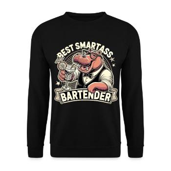 Barkeeper Barmann Nilpferd Flusspferd Geschenk - Unisex Pullover - Schwarz - Vorne - Alina (178cm) & Michal (187cm)