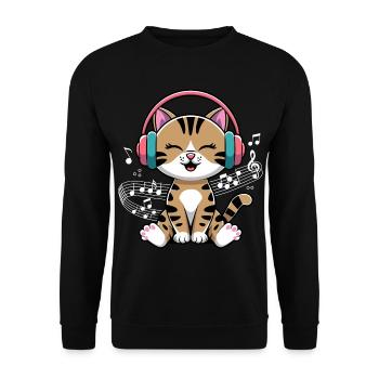 Musik Katze Notenschlüssel Design für Musiker und - Unisex Pullover - Schwarz - Vorne - Alina (178cm) & Michal (187cm)