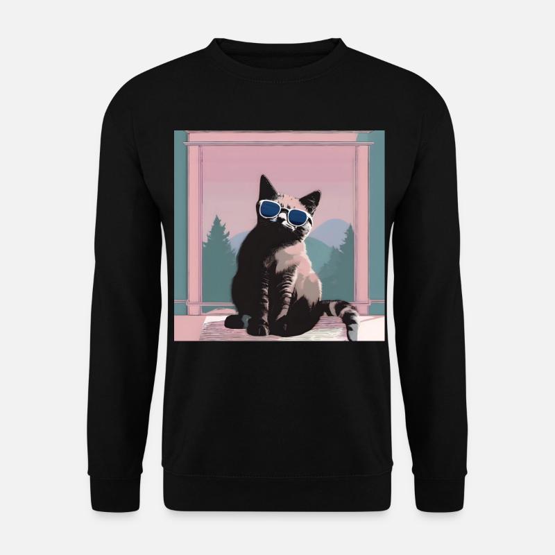 Katz im Retro-Sommerlook - Unisex Pullover - Schwarz