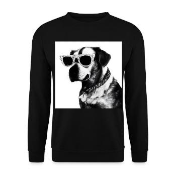 Schwarzweiß Hund mit Sonnenbrille - Unisex Pullover - Schwarz - Vorne - Alina (178cm) & Michal (187cm)