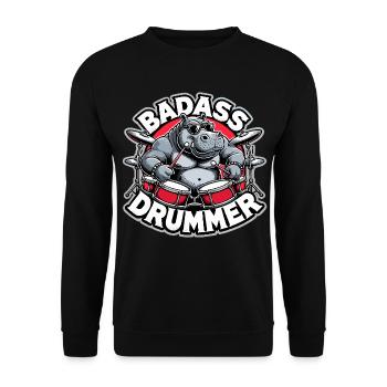 Knallharter Schlagzeuger Nilpferd cool Geschenk - Unisex Pullover - Schwarz - Vorne - Alina (178cm) & Michal (187cm)