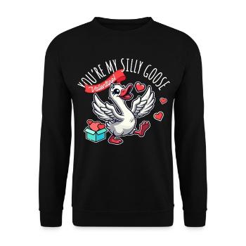 Du bist meine verrückte Gans Lustiger Valentinstag - Unisex Pullover - Schwarz - Vorne - Alina (178cm) & Michal (187cm)