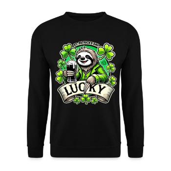 St. Patrick's Day Leprechaun Sloth Happy - Unisex Sweatshirt - black - Front - Alina (178cm) & Michal (187cm)
