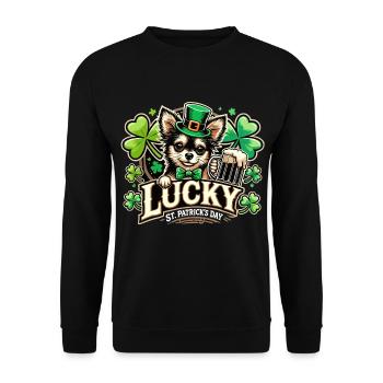 Saint-Patrick Leprechaun Chihuahua Heureux - Sweat-shirt Unisexe - noir - Devant - Alina (178cm) & Michal (187cm)