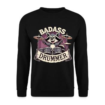 Knallharter Schlagzeuger Waschbär cool Geschenk - Unisex Pullover - Schwarz - Vorne - Alina (178cm) & Michal (187cm)