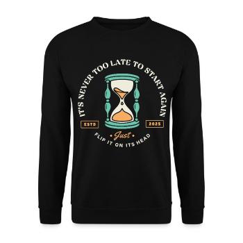 Neustart – Sanduhr der zweiten Chancen - Unisex Pullover - Schwarz - Vorne - Alina (178cm) & Michal (187cm)