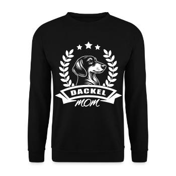"Dachshund Mom" design with banner and wreath of wheat - Unisex Sweatshirt - black - Front - Alina (178cm) & Michal (187cm)