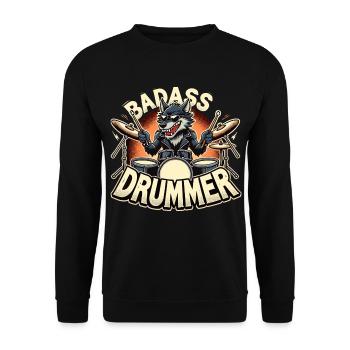 Knallharter Schlagzeuger Wolf cool Geschenk - Unisex Pullover - Schwarz - Vorne - Alina (178cm) & Michal (187cm)