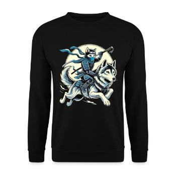 Ninja Katze Wolf Ninjato Mond Geschenk - Unisex Pullover - Schwarz - Vorne - Alina (178cm) & Michal (187cm)