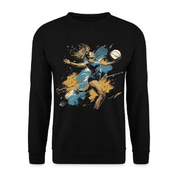 Volleyballspielerin Graffiti - Unisex Pullover - Schwarz - Vorne - Alina (178cm) & Michal (187cm)