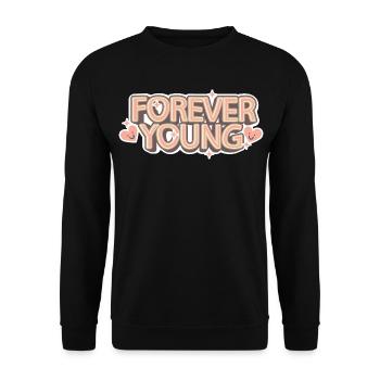 Forever Young – Verspielte Retro-Schrift - Unisex Pullover - Schwarz - Vorne - Alina (178cm) & Michal (187cm)