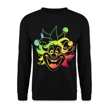 Rainbow Jester Smile Clown Kasper Fasching - Unisex Pullover - Schwarz - Vorne - Alina (178cm) & Michal (187cm)