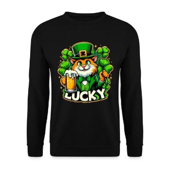 Saint-Patrick Leprechaun Cat Happy - Sweat-shirt Unisexe - noir - Devant - Alina (178cm) & Michal (187cm)