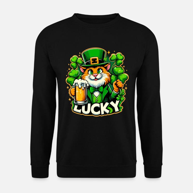 Saint-Patrick Leprechaun Cat Happy - Sweat-shirt Unisexe - noir