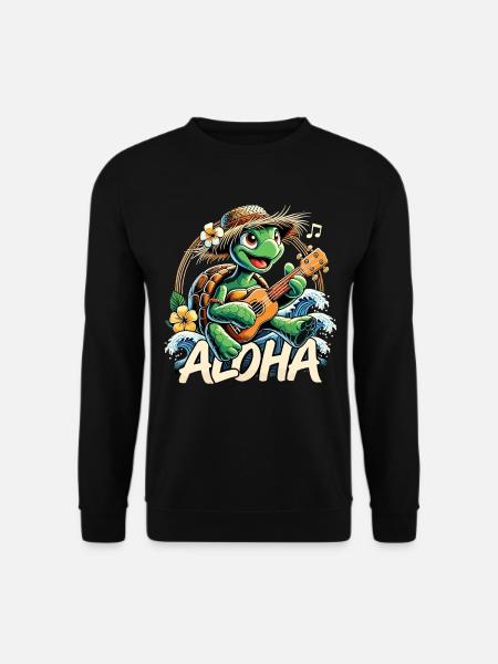 Aloha Schildkröte Ukulele Hawaii Meer Geschenk - Unisex Pullover - Schwarz