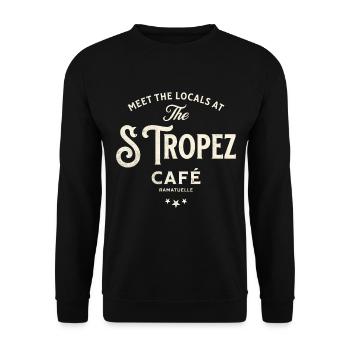 Vintage Typographic Design St Tropez Café - Unisex Sweatshirt - black - Front - Alina (178cm) & Michal (187cm)
