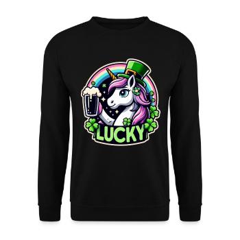 St. Patrick's Day Leprechaun Unicorn Happy - Unisex Sweatshirt - black - Front - Alina (178cm) & Michal (187cm)