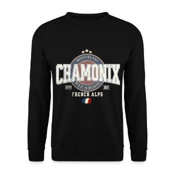 Mont Blanc Chamonix Design mit französischer Flagge - Unisex Pullover - Schwarz - Vorne - Alina (178cm) & Michal (187cm)