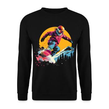 Snowboarder Synthwave - Unisex Pullover - Schwarz - Vorne - Alina (178cm) & Michal (187cm)